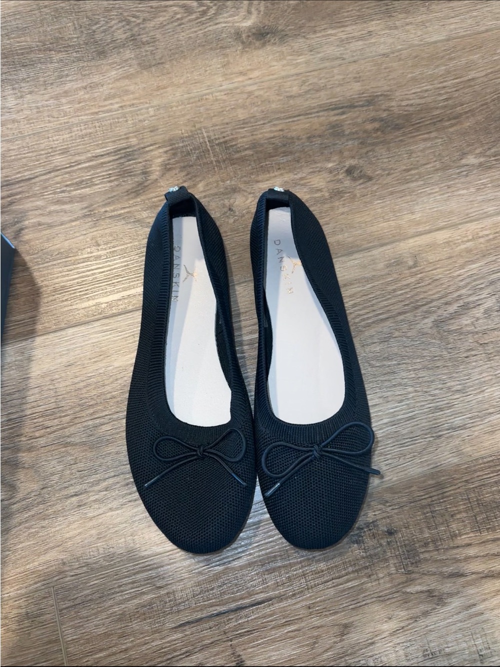 Danskin Black Knit Ballet Flats with Bow Accent